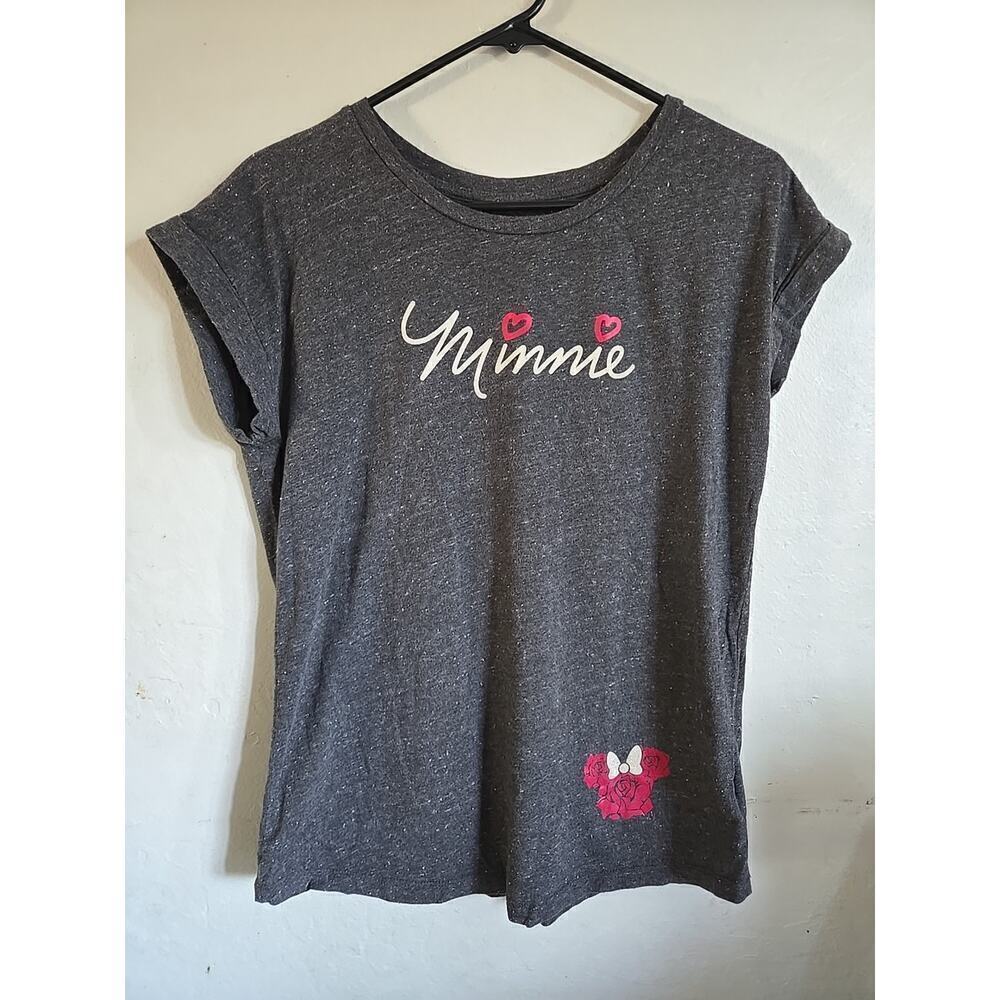Disney Womens L Minnie Mouse Grey T-Shirt Vacation Resort Theme Park Wear
